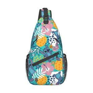 Disney Stitch Sling Bag Crossbody Lilo Tropical Flowers Pineapples Hawaiian NEW